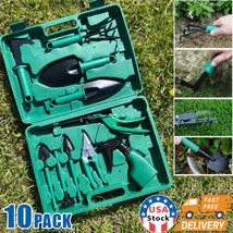 10Pc Garden Tool Set Vegetable Flower Gardening Hand Tools Kits W/ Carrying Case - £25.56 GBP