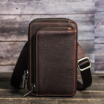 Crazy Horse Leather Men Crossbody Bag Casual Waist Pack Fanny Belt Bag For Male  - $61.88