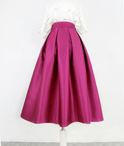 Burgundy Taffeta Pleated Midi Skirt Women Custom Plus Size A-line Party Skirt image 6