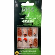 NEW Kiss Nails Halloween Glue Press Manicure Long Coffin Orange Pumpkin Glitter - £13.49 GBP