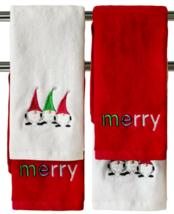 Merry Merry Gnomes Fingertip Towels Set of 4 Winter Holiday Embroidered - £33.10 GBP