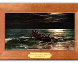 Boat Riding the Breakers Painting By Walter Faux Wood Frame UNP DB Postc... - $3.51