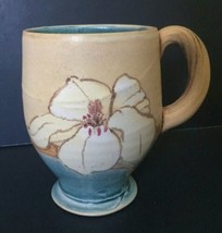 Art Pottery Hibiscus Flower Pedestal Coffee Mug Cup Tropical Artist Signed  - $17.82