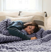 Comtest Chunky Knit Blanket Handmade Soft Throw Blanket Cozy and Warm Cable K... - £78.29 GBP