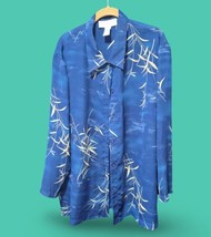 Maggie McNaughton Plus Sz 22W / 2X Long Sleeved Blouse Blue Leaf Print EUC - $14.54