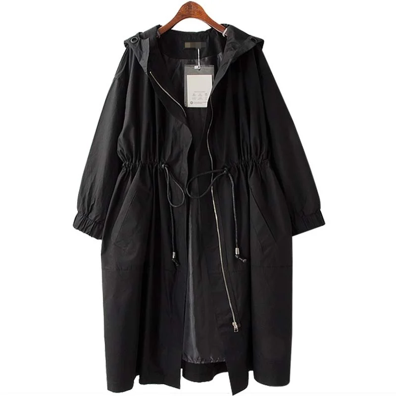 IEQJ Casual Trench Coat &#39;s  Fashion Spirng New Long Sleeve Hooded Adjustable Wai - £267.08 GBP