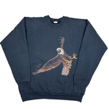 Vintage Bald Eagle 3D Flying Talons 1991 Sweatshirt Faded Black Pullover USA - £27.12 GBP