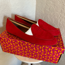 Tory Burch Bombe Kid Suede Nappa Leather Loafer, Bright Carnelian, Size ... - $148.67