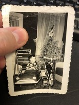 Vtg 1950s Christmas Morning Tree Photo boy pedal car bike dragline Mississippi - £21.90 GBP