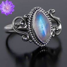 Rainbow Moonstone Gemstone 925 Silver Ring Handmade Jewelry Ring For Women - £5.78 GBP