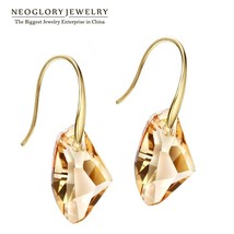 Neoglory Yellow Austrian Crystal Charm Dangle Drop Earrings for Women Bridal Fas - £18.14 GBP