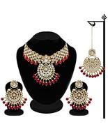 Gold Plated Traditional Handcrafted Faux Kundan &amp; Pearl Studded Bridal C... - $76.80 CAD