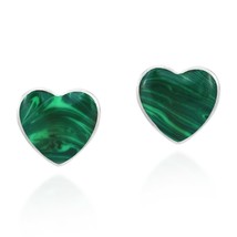 Romantic Hearts Green Malachite Valentine Love Sterling Silver Stud Earrings - £13.17 GBP
