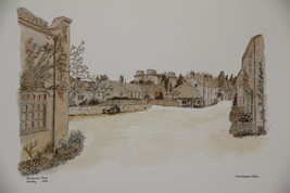 Nunney. Market Place. Somerset. English village. Watercolour print. - $60.00