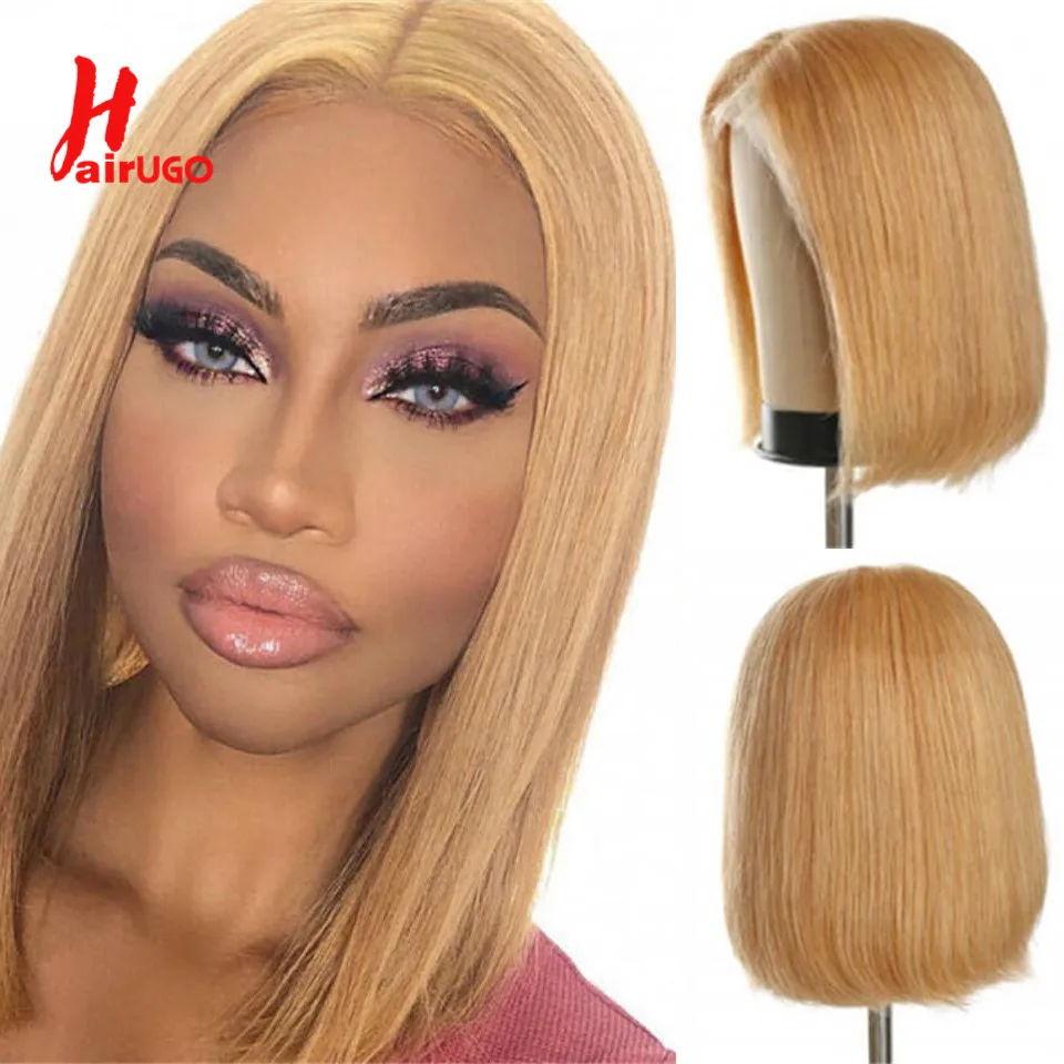 27# Honey Blonde Bob Wigs Brown 4x4 Lace Closure Wigs Human Hair Brazili... - $74.74+