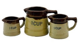 Vintage Stoneware Crock Pitcher Measuring Cup Set of 3 Brown Drip Redware - £17.92 GBP