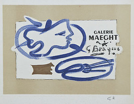 &quot; Galerie Maeght 1950 &quot; Par Georges Braque Signée Lithographie 7 &quot; x9 1.3cm - $1,571.29