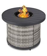 50,000 BTU Grey Wicker Round LP Gas Propane Fire Pit w/ Faux Wood Tablet... - $710.62 CAD