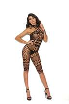 Elegant Moments Crochet And Fishnet Halter Neck, Mid Length Bodystocking With Op - £12.42 GBP+