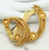 Lovely Vintage Seed Pearl Gold Plated Woven Rope Knot BROOCH Pin Jewellery - £7.89 GBP