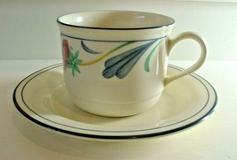 Lenox China Poppies on Blue 1 Flat Coffee or Tea Cup and Saucer - £10.15 GBP