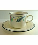 Lenox China Poppies on Blue 1 Flat Coffee or Tea Cup and Saucer - $12.86