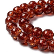 50 Crackle Glass Beads 8mm Brown Veined Bulk Jewelry Supplies Mix Unique  - £5.03 GBP
