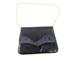 Navy Suede Leather Envelope Purse Clutch Crossbody Handbag Small Bag Gol... - £23.11 GBP