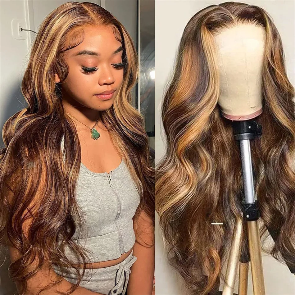 HD 13x6 Highlight Wig Human Hair Honey Blonde Colored Lace Front Human H... - $56.07+