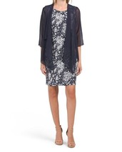 New Chetta B Navy Blue White Floral Jacket Dress Size 16 - £42.36 GBP