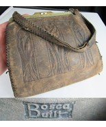 Vintage Tooled Leather purse &quot;Bosca Built&quot; Evening Bag brown metal - $67.00 CAD