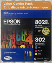 Epson 802XL Black &amp; Epson 802 Cyan Magenta Yellow Ink Set T802XL-BCS Ret... - £70.78 GBP