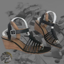 Susina Womens Black Leather Open Toe Ankle Strap Terra Wedge Heels Sandals Sz 11 - £39.38 GBP