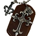 Kate Mesta FLEUR DE LIS on Leather  Dog Tag Necklace  Art to Wear New - £18.12 GBP