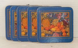 Set of 5 Vintage Pimpernel Back Cork Fruit Citrus Square Coasters - $8.14