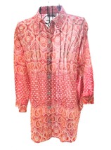 CHICO&#39;S BOHO Batik Print Cotton Button Down 3/4 Sleeve Shirt in Orange S... - £20.42 GBP