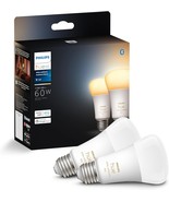 Philips Hue White A19/E26 60W Equivalent 800 Lumen 7.5W LED Smart Bulb 2 Pack - $39.90