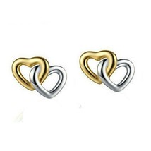 14K White Gold Plated Sterling Silver Mini Heart Knot Stud Earrings Summer Sale - £29.34 GBP
