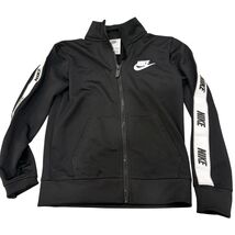 Nike Kids Black Full Zip Track Jacket White Logo Stripes On Sleeves 5-6 - $21.12