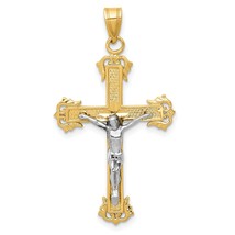 14K Two Tone Gold Diamond Cut Crucifix Pendant Charm Jewelry 40 x 22 mm - £124.99 GBP