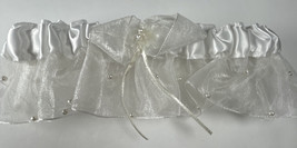 Wedding Garter White Satin Organza Ruffle Bridal Bow Pearl Accent Ribbon New - £7.84 GBP