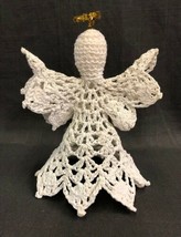 Handcrafted Angel Tree Topper White Crochet Starched Christmas Holiday Vintage - £13.95 GBP