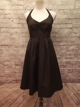 J CREW Lydia Dress Size 2 Dark Brown Cotton Fit &amp; Flare Halter w/ Pockets  - £30.23 GBP