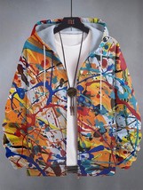 Men&#39;s Interesting Art Painting Abstract Print Hooded Zip Up Jacket - $30.00