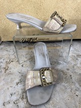 Donald Pliner Ivory Silver Metallic Gator Leather Sandal Slide Shoe Buck... - £39.24 GBP