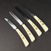 Vtg Fleur-de-lis 4-Pc Kitchen Cutlery Set Surgical Stainless Steel Bakelite USA - £7.92 GBP