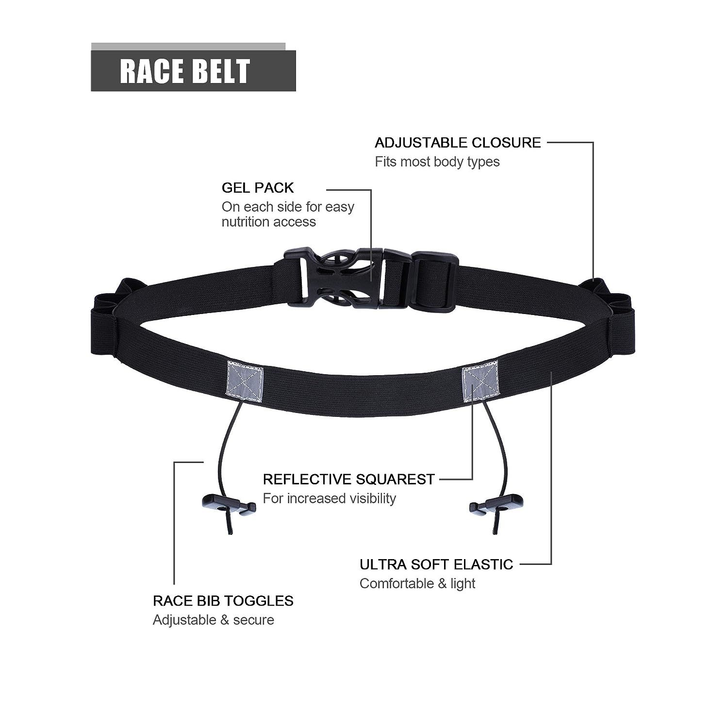 Reflective Running Race Bib Belt With Elastic Webbing