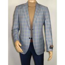 Men's Mono Turkey Sport Coat 100% Super 180s Wool 1522-02 Blue Brown Plaid image 2