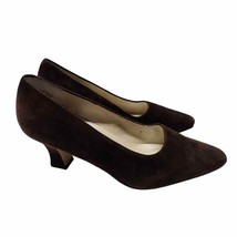 Nine West Brown Suede Small Block Pumps Pointed Toe Size 7M - £15.76 GBP