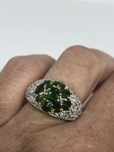 Vintage Genuine Faceted Green Chrome Diopside 925 Sterling Silver Size 7 Ring - £111.64 GBP